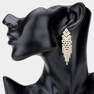 Fringe Gold Crystal Dangle Earrings 2.25" Tassel Formal Statement Accessory